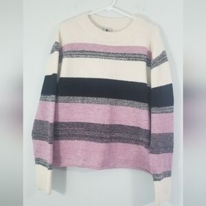 Rain + Rose Crew Neck Striped Colorblock Knit Sweater. Size Large.